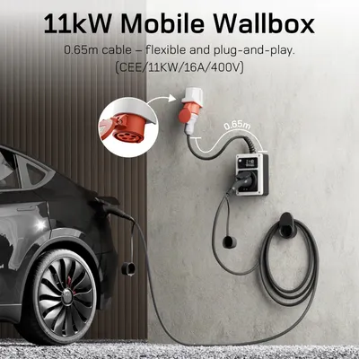 Image de Borne de recharge mobile – Chargeur pour véhicules électriques – Boîtier de recharge mural mobile avec prise Type 2 de 11 kW et compteur intégré