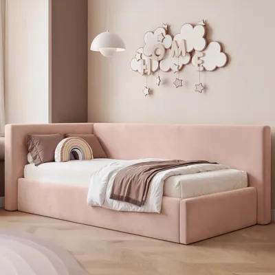 Produktbild von Eckbett Jugendbett Sampre 120x200 cm Puderrosa Links Velvet – Bettkasten, Metalllattenrost