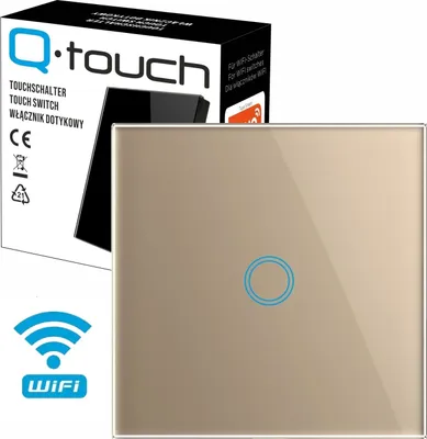Produktbild von Glas Touch Lichtschalter Wandschalter WIFI 1-Fach Schalter LED gold mit WLAN und Fernbedienungsfunktion