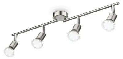 Image de Plafonnier LED 4 spots orientables, inclus 4 ampoules LED 2,9W GU10, barre spots plafond salon salle à manger cuisine couloir, lumière blanche chaude