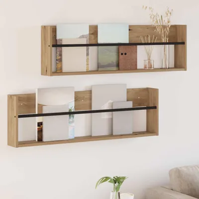 Produktbild von "Schlussverkauf" Magazinregal 2 Stück - Moderner Stil - Zeitschriftenhalter - Artisan-Eiche 100x12x30 cm Holzwerkstoff  C15266