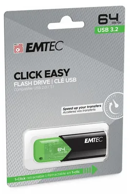 Produktbild von Emtec Click Easy, 64 GB, USB Typ-A, 3.2 Gen 1 (3.1 Gen 1), Ohne Deckel, Schwarz, Grün