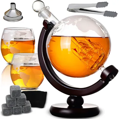 Produktbild von Whisky Karaffe Set, Whiskey Geschenkset, Geschenke für Männer, Globus Dekanter 850ML, Whisky Gläser, Whiskey Steine, Zubehör Retoo