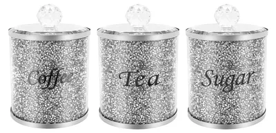 Immagine prodotto di Barattoli in vetro - Set da 3 - A tenuta ermetica - Coperchio in acciaio inossidabile - Per caffè/tè/zucchero/farina - Argento/trasparente