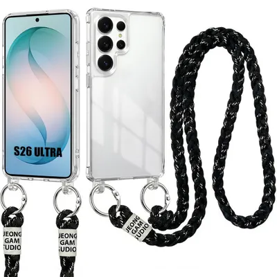 Image de Coque pour Samsung Galasy S26 Ultra, Protection Rigide Antichoc Transparente avec Cordon Noir