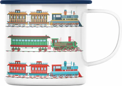 Produktbild von Trendation - Züge Emaille Tasse Geschenk Eisenbahner Lokführer Spruch Lokomotive Geschenkidee Eisenbahn Modelleisenbahn (Blau)
