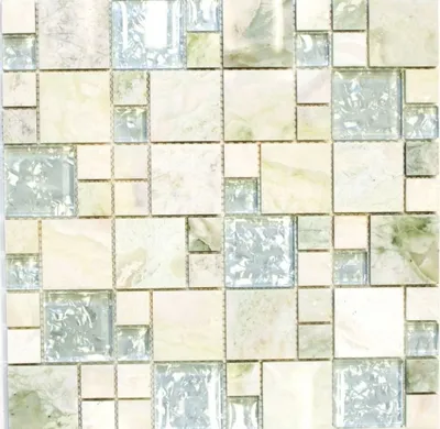 Produktbild von Mosaikfliese Transluzent gold hellgrün Kombination Glasmosaik Crystal Stein Onyx gold MOS88-MC639