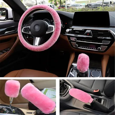Imagen del producto de Funda para el volante, funda para la palanca de freno de mano y funda para la palanca de cambios, juego de 3 piezas, de 35 a 39 cm, para uso en invierno