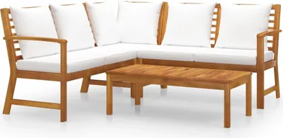 Image de vidaXL Ensemble de salon de jardin 4 pièces avec coussins Crème Bois massif Acacia
