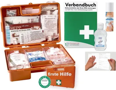 Produktbild von Verbandskoffer (K) Typ CS - INKL. 90° ARRETIERUNG Erste Hilfe - akt. DIN 13157 für Betriebe INKL. PERF.  VERBANDBUCH + Hygiene-Gel + Sprühpflaster