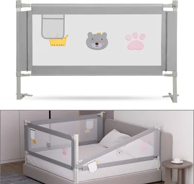 Produktbild von Aopunly 150cm Bettgitter Bettschutzgitter Kinderbettgitter Höhenverstellbar Babybettgitter Rausfallschutz Für Babys Und Kinder Familienbett und Kinderbett