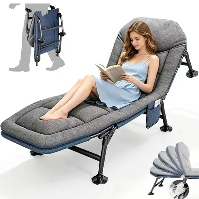 Image de Chaise longue 5 positions réglables – Chaise de camping pliante – Chaise de pêche – Convient pour intérieur et extérieur – Capacité de 150 kg