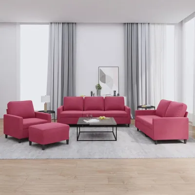 Produktbild von 4-tlg. Sofagarnitur Couchgarnitur mit Kissen Weinrot Samt 3201490