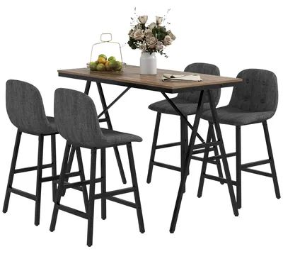 Produktbild von HOMCOM Bartisch mit Barhocker Set, Küchentisch, 5-teilig Essgruppe, Bartisch Set