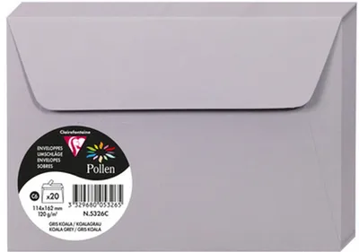 Zdjęcie produktu dla Koperta Clairefontaine C6 Pollen 120 g, kolor szary, opakowanie 20 sztuk