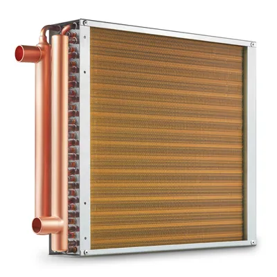 Produktbild von Wymiennik ciepła woda-powietrze VEVOR, 40,64 x 40,64 cm z 3-rzędowymi miedzianymi przyłączami 9,53 mm, 193 aluminiowe lamele Wymiennik ciepła do pieców opalanych drewnem, ogrzewania i chłodzenia pomieszczeń mieszkalnych oraz ogrzewania gorącym powietrzem