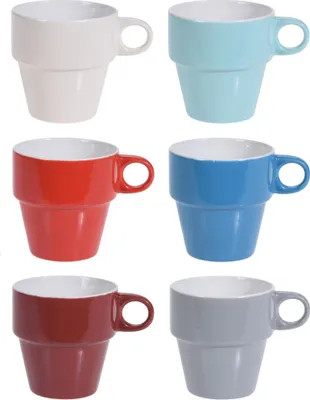 Image de Ensemble de 6 tasses Excellent Houseware avec support, en porcelaine, 8 x 9 cm, multicolores