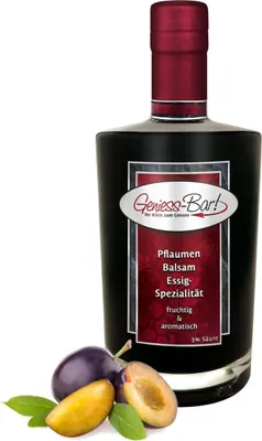 Produktbild von Pflaumen Balsam Essig - Spezialität 0,7L mit einem milden Aceto Balsamico sehr aromatisch sämig u. konzentriert 5% Säure