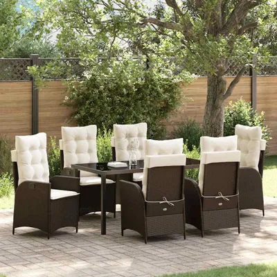 Image de Maison Exclusive - Ensemble de jardin avec coussins 7 pièces Marron Poly-rotin