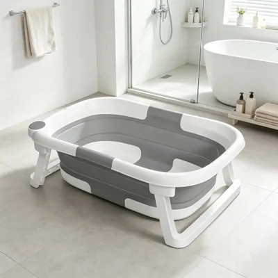 Produktbild von Faltbar Baby Badewanne Babybadewanne Rutschfeste Badebecken Duschwanne für Neugeborene Grau