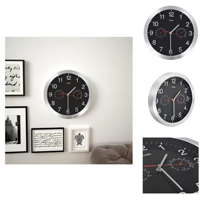 Image de vidaXL Horloge murale avec mouvement à quartz, hygromètre et thermomètre 30 cm noir - Horloges murales