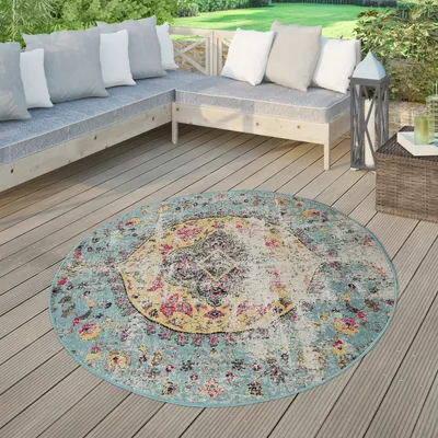 Produktbild von TT Home Moderner Outdoor Teppich Wetterfest Innen & Außenbereich Boho Style Multifarben Größe 160 cm Rund