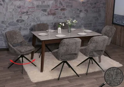 Produktbild von 6er-Set Esszimmerstuhl HWC-N73, Küchenstuhl, drehbar Auto-Return, Stoff/Textil Chenille (490g/m²)   dunkelgrau