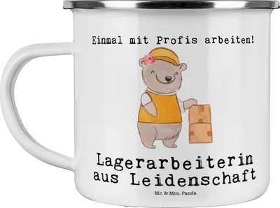 Produktbild von Mr. & Mrs. Panda Teebecher Lagerarbeiterin Leidenschaft - Weiß - Geschenk, Pott, Witzig, Lustig, Spruch, becher emaille, Fachlageristin, Tasse, Teetasse, Ausbildung