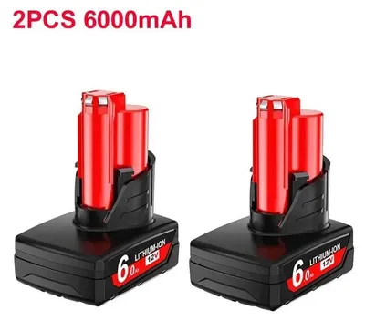 Immagine prodotto di Batteria ricaricabile M12 12 V - Batteria di ricambio - Set da 2 - 6,0 Ah 6000 mAh - Li-Ion - Compatibile con gli utensili M12 - Senza caricabatterie - Nero
