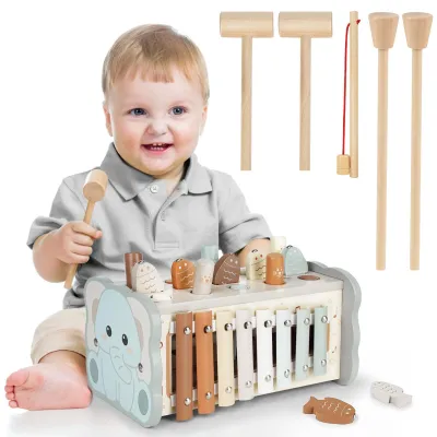 Zdjęcie produktu dla Drewniany ksylofon Montessori - 4 w 1 - Zabawka edukacyjna od 1 roku - Dla dziewczynek i chłopców