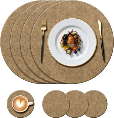Image de Sets de table élégants en similicuir - résistants à la chaleur - set de 4 - rond - 34 cm