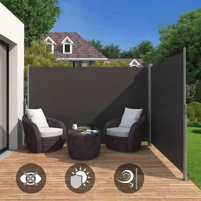 Obrázek produktu pro SONGMICS Dvojitá boční markýza, 1,6 x 6 m (V x D), výsuvná boční markýza, ochrana soukromí, ochrana proti slunci, boční roleta, pro balkon, terasu a zahradu, kouřově šedá GSA320G