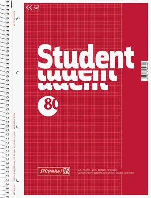 Immagine prodotto di BRUNNEN 1067926 Blocco studenti A4 a scacchiera, con margine, Lin. 26 Copertina: rosso