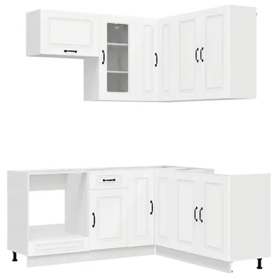 Image de vidaXL Ensemble de cuisine KALMAR, 8 pièces, blanc, matériau de bois