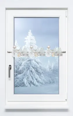 Produktbild von Scheibengardine Plauener Spitze - Schneemannbordüre #1W (BxH) 242cm x 15cm grün