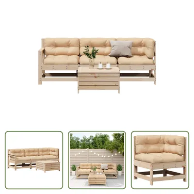 Produktbild von The Living Store 4-tlg. Garten-Lounge-Set mit Kissen Massivholz Kiefer