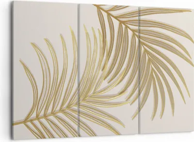 Produktbild von Bild auf Leinwand - Leinwandbild - 3 Teile - Golden Blätter Palmen - 105x70cm - Wand Bild - Wanddeko - Wandbilder - Leinwanddruck - Bilder - Wanddekoration - Leinwand bilder - Wandbild - CE105x70-4738