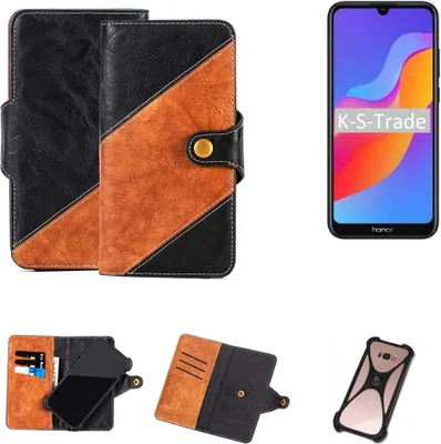 Produktbild von K-S-Trade Handyhülle Schutzhülle Bookstyle Case Wallet-Case kompatibel mit Huawei Honor 8A Handy Cover Bumper Klapphülle schwarz hellbraun 1x