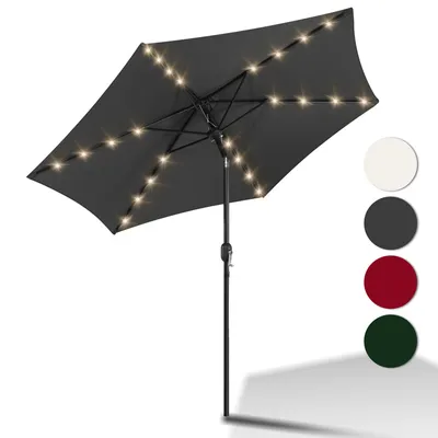 Produktbild von Jopassy 2.7m Sonnenschirm mit LED Solar Marktschirm mit Handkurbel UV40+ Outdoor-Schirm Terrassen,Grau,2.7m