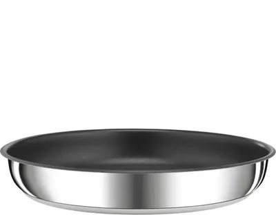 A close-up, top-down view of a frying pan.