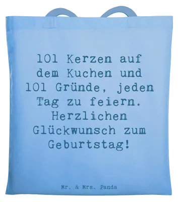 Produktbild von Mr. & Mrs. Panda Jutebeutel Spruch 101. Geburtstag Feier - Sky Blue - Geschenk, Schultasche, Andenken, Geburtstagsgeschenk, Tragetasche, Shopping Tasche, Happy Birthday