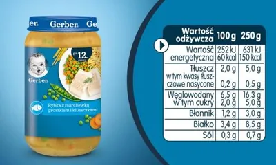 Obrázek produktu pro Gerber Ryba s mrkví a hráškem pro děti od 12 měsíců 250 g
