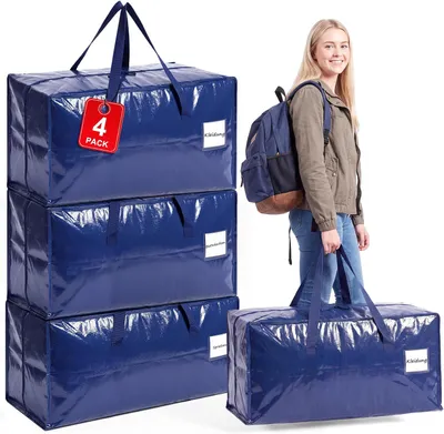 Produktbild von Plastiktasche, 4er Set XXL Riesentasche, Umzugstaschen Groß, Aufbewahrungstasche mit Reißverschluss, Unterbettkommode Aufbewahrungs Tasche
