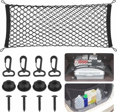 Obrázok produktu pre Sieťka do batožinového priestoru pre osobné autá a SUV – 90 x 30 cm, elastická sieťka s háčikmi a upevňovacím materiálom