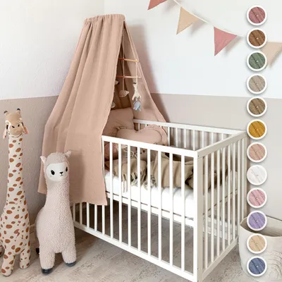 Produktbild von Babybett Himmel Gold aus Musselin - handgenähter Baldachin