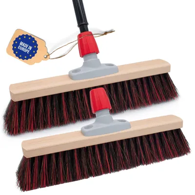 Produktbild von Novaliv 2x Strassenbesen mit Stiel 40 cm I Teleskopstiel ausziehbar I Arenga-Elaston schwarz-rot I Industriebesen Kehrbesen Gartenbesen Werkstattbesen Außenbesen