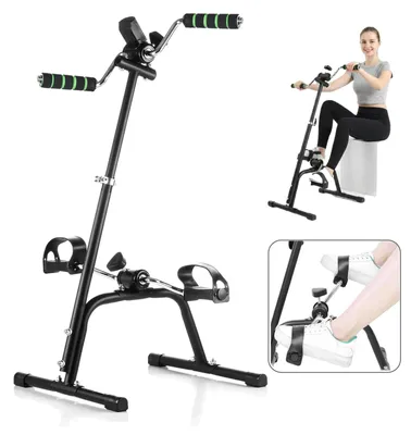 Image de Entraîneur de pédalage 2 en 1 - Mini vélo d'appartement - résistance mécanique réglable - supporte jusqu'à 120 kg - appareil d'entraînement pour les jambes pour adultes - noir