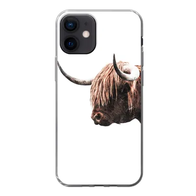 Produktbild von MuchoWow® Handyhülle Schutzhülle Hülle für iPhone 12 Schottischer Highlander - Hoorn - Porträt Silikon Softcase Handy Hülle - Schutzhülle