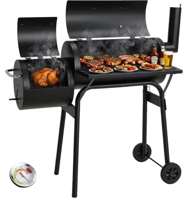 Imagen del producto de Barbacoa de carbón, con una altura de 116 cm, un ancho de 117 cm, 2 placas de cocción, fabricada en acero con superficie esmaltada