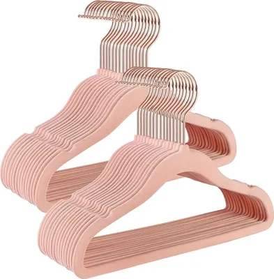 Produktbild von Kleiderbügel für Kinder - 30er Set - Samtbügel mit rosa Haken - Rutschfeste Garderobe für Kinder- und Babykleidung - Hellrosa